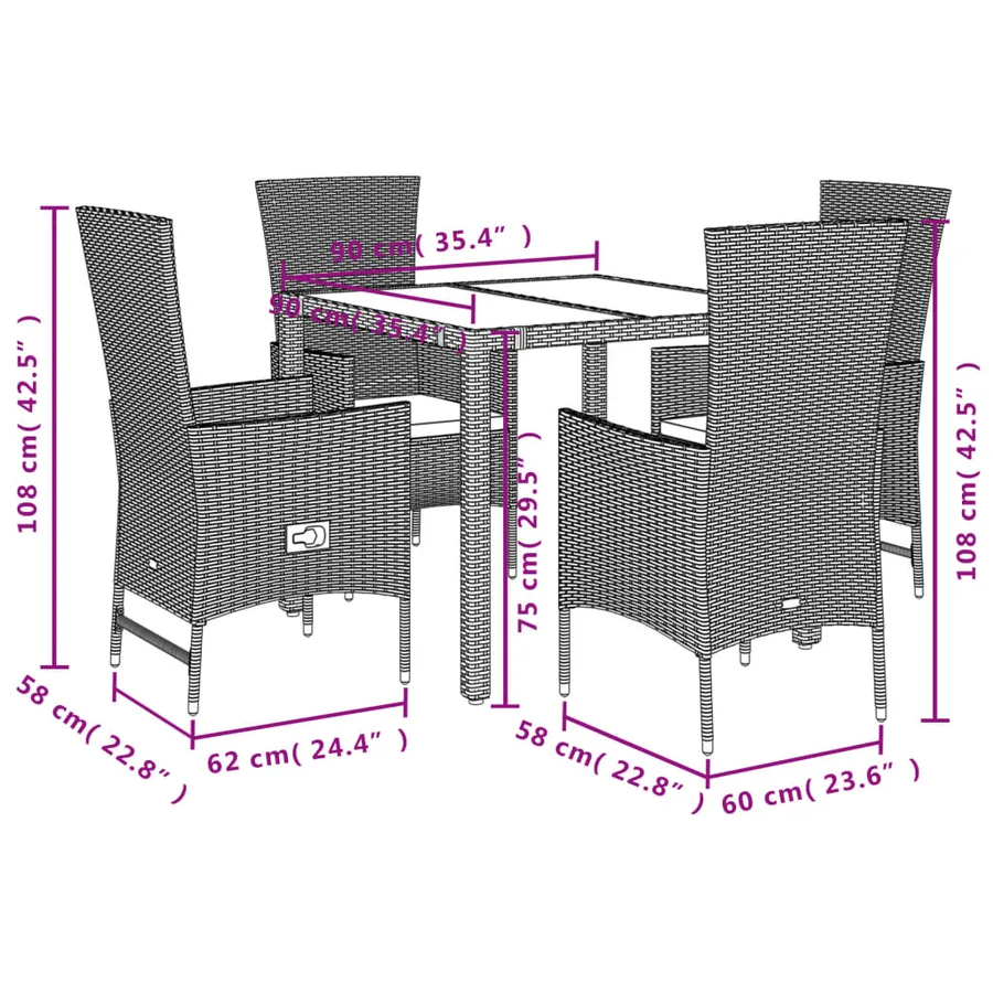 Ensemble à manger de jardin avec coussins 5pcs Beige poly rotin - 5