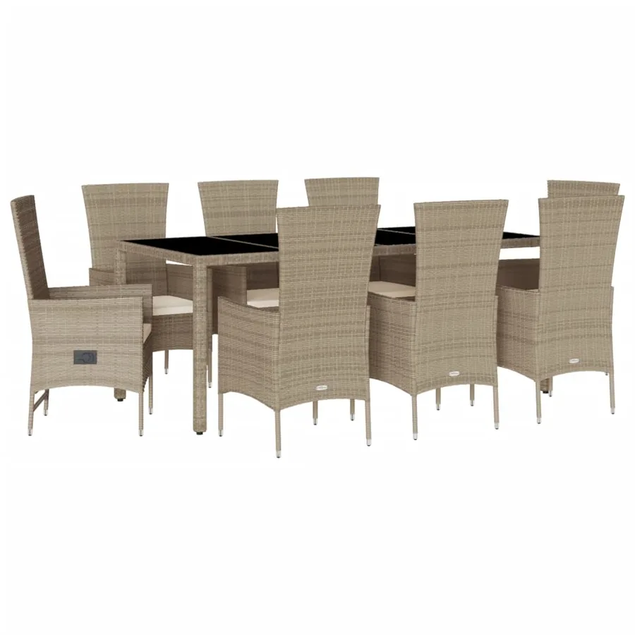 Ensemble à manger de jardin et coussins 9 pcs beige Poly rotin - 2