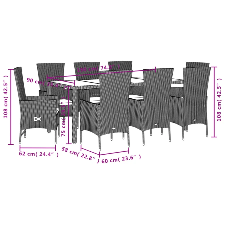 Ensemble à manger de jardin et coussins 9 pcs beige Poly rotin - 5