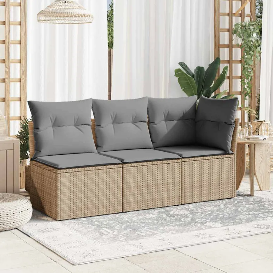 Canapé de jardin sans accoudoirs coussins beige résine tressée - 3