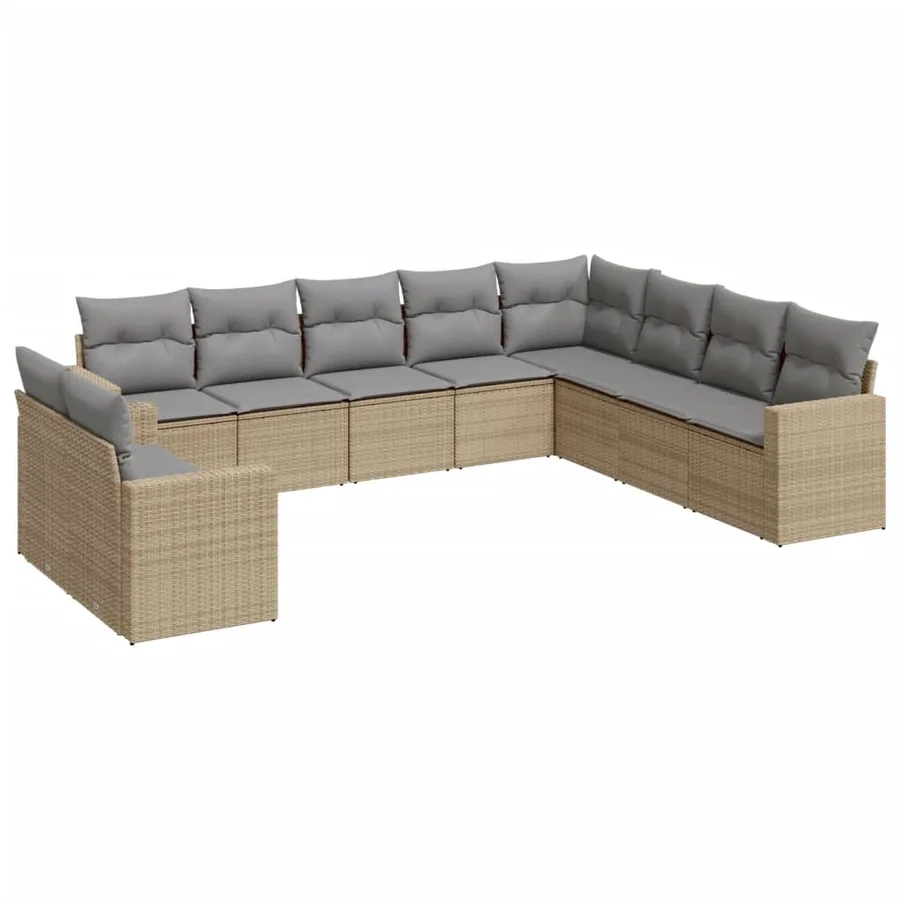 Salon de jardin avec coussins 10 pcs beige résine tressée - 2