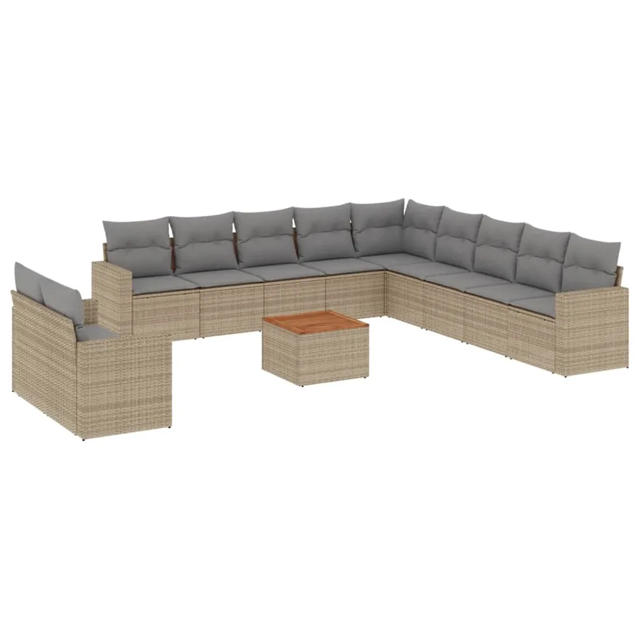 Salon de jardin avec coussins 12 pcs beige résine tressée - 2