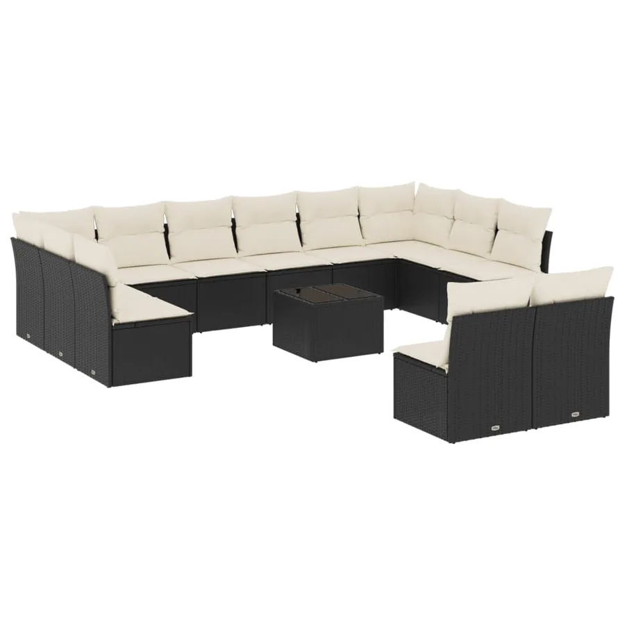 Salon de jardin avec coussins 13 pcs noir résine tressée - 2