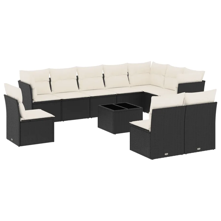 Salon de jardin 11 pcs avec coussins noir résine tressée - 2