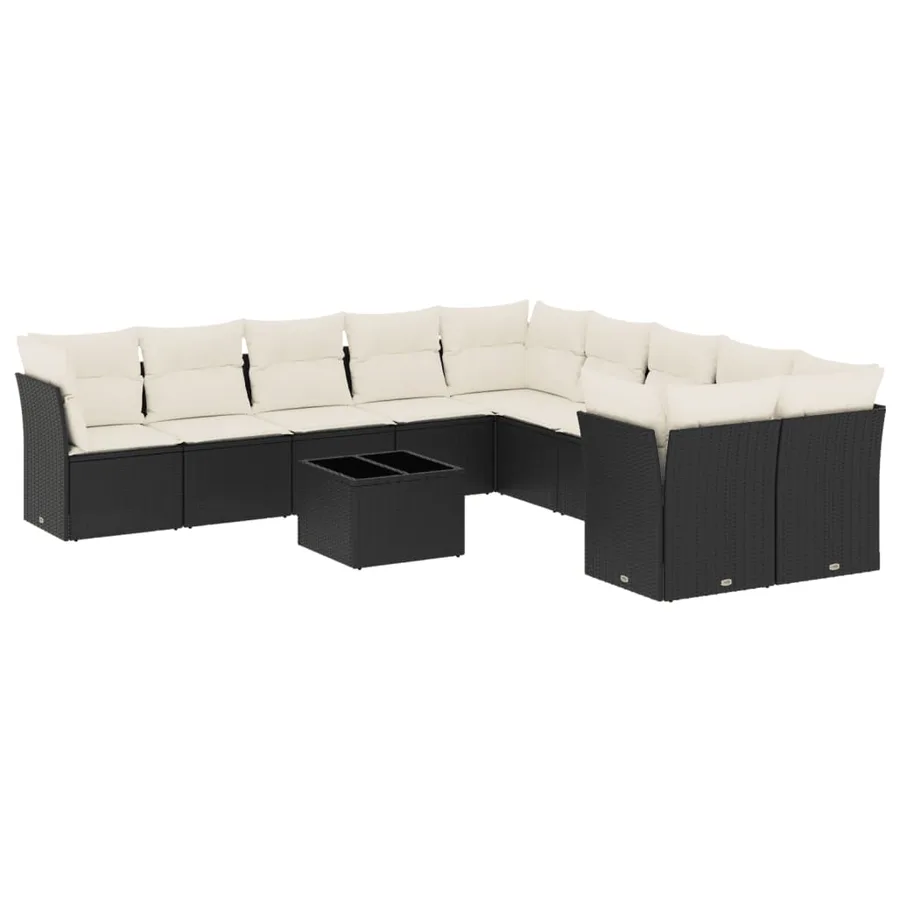 Salon de jardin 11 pcs avec coussins noir résine tressée - 2