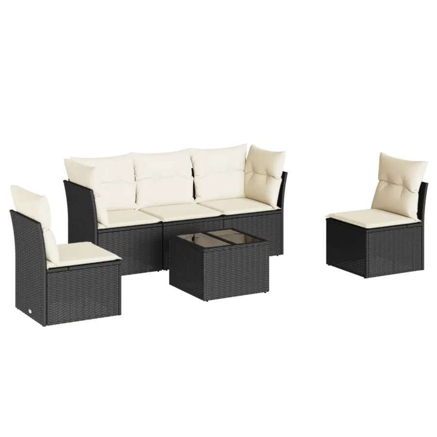 Salon de jardin 6 pcs avec coussins noir résine tressée - 2