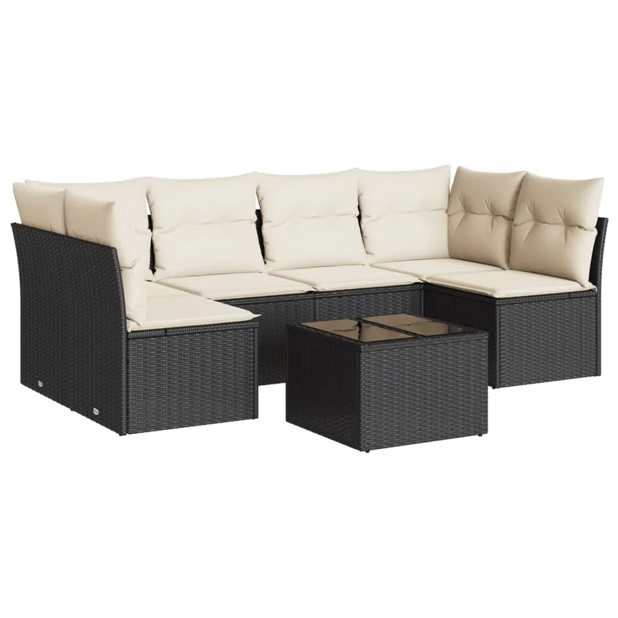 Salon de jardin 7 pcs avec coussins noir résine tressée 62 x 62 x 69 cm - 54,6 kg - 2