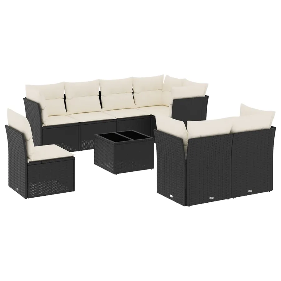 Salon de jardin 9 pcs avec coussins noir résine tressée - 2