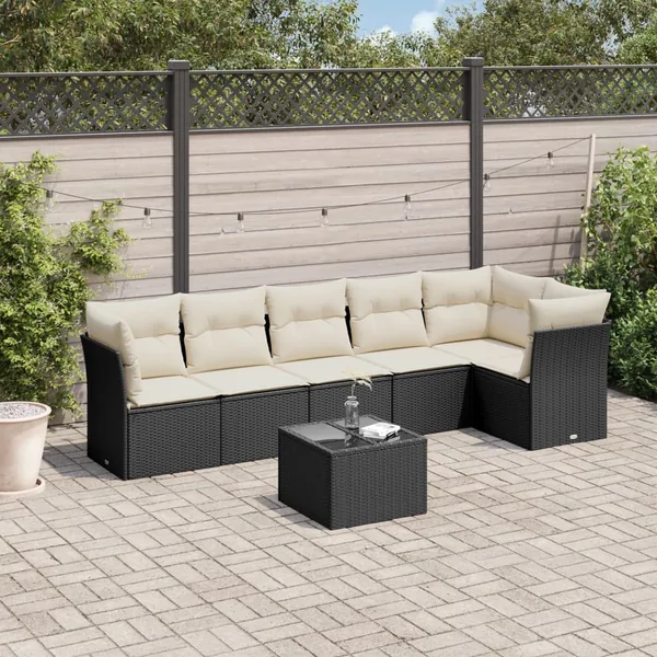 Salon de jardin 7 pcs avec coussins noir résine tressée 55 x 62 x 69 cm - 57,2 kg