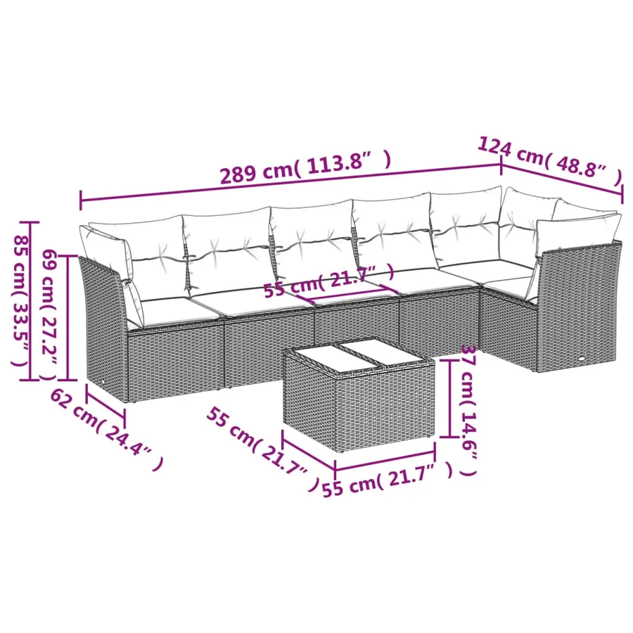 Salon de jardin 7 pcs avec coussins noir résine tressée 55 x 62 x 69 cm - 57,2 kg - 3