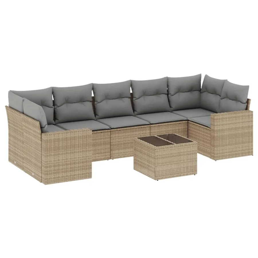Salon de jardin avec coussins 8 pcs beige résine tressée - 2