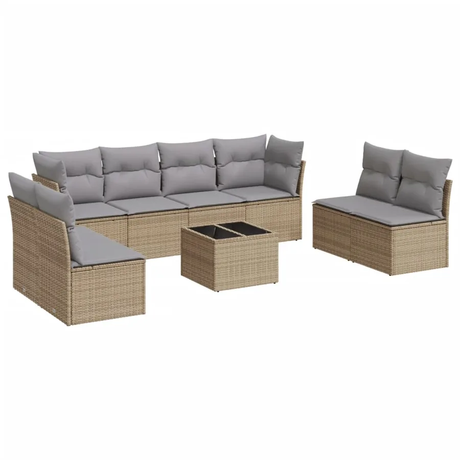 Salon de jardin avec coussins 9 pcs beige résine tressée - 2