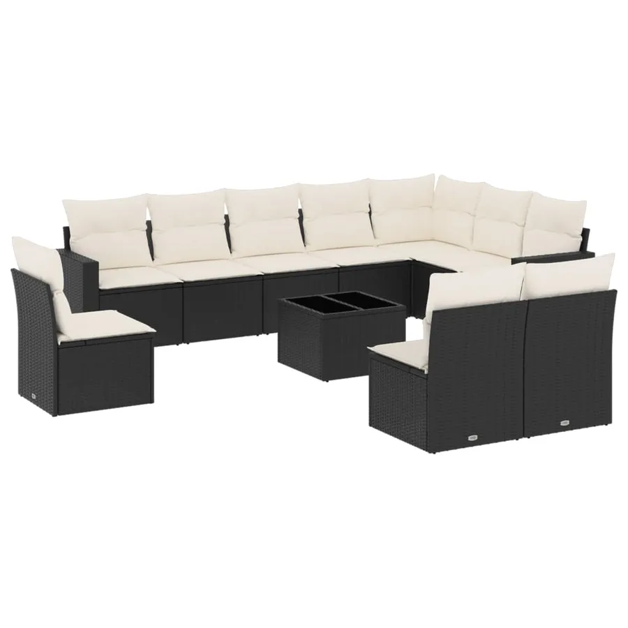 Salon de jardin 11 pcs avec coussins noir résine tressée - 2