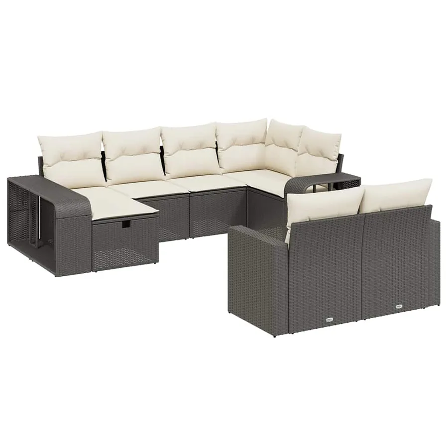 Salon de jardin 10 pcs avec coussins noir résine tressée - 2