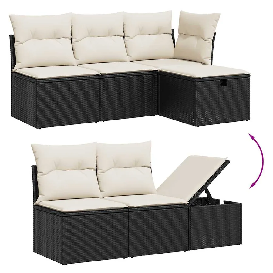 Salon de jardin 10 pcs avec coussins noir résine tressée - 3