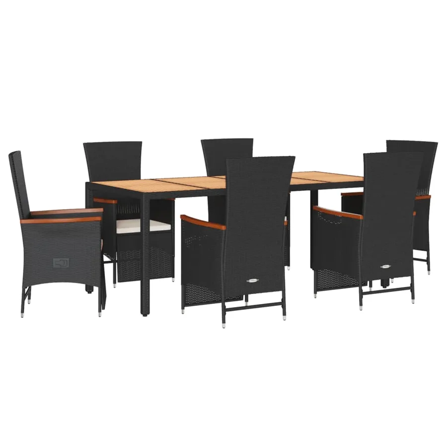 Ensemble à manger de jardin coussins 7pcs Noir Résine tressée - 2