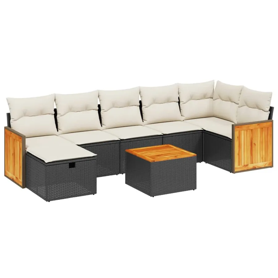 Salon de jardin 8 pcs avec coussins noir résine tressée - 2
