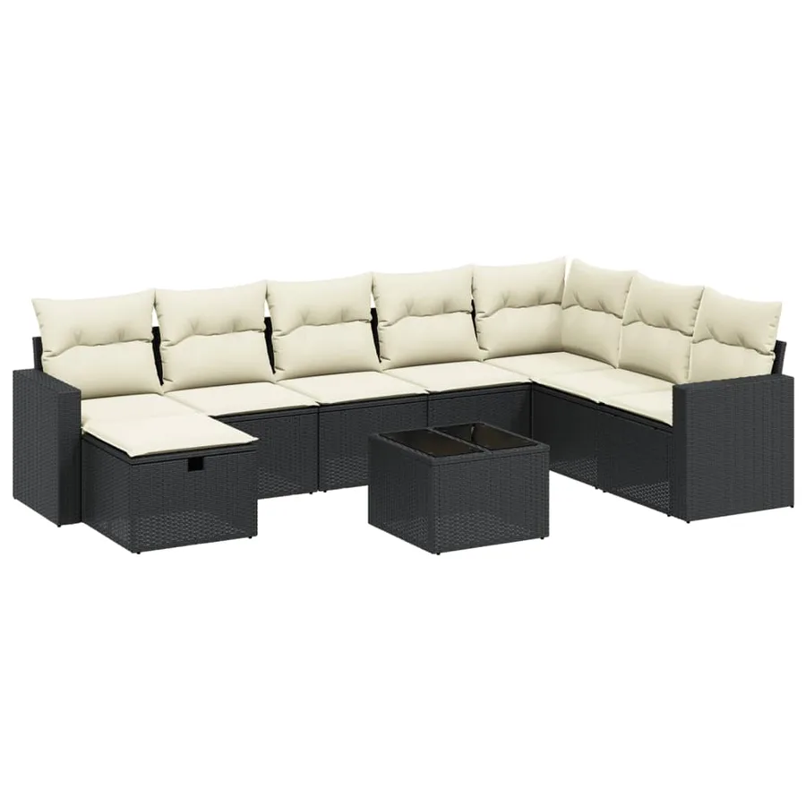 Salon de jardin 9 pcs avec coussins noir résine tressée - 2