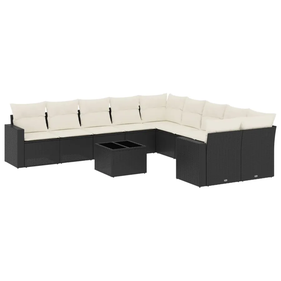 Salon de jardin 11 pcs avec coussins noir résine tressée - 2