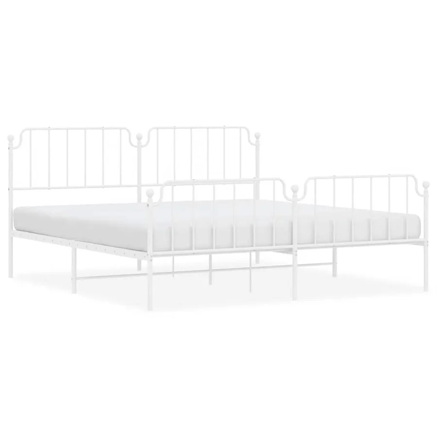 Cadre de lit métal sans matelas et pied de lit blanc 193x203 cm - 2