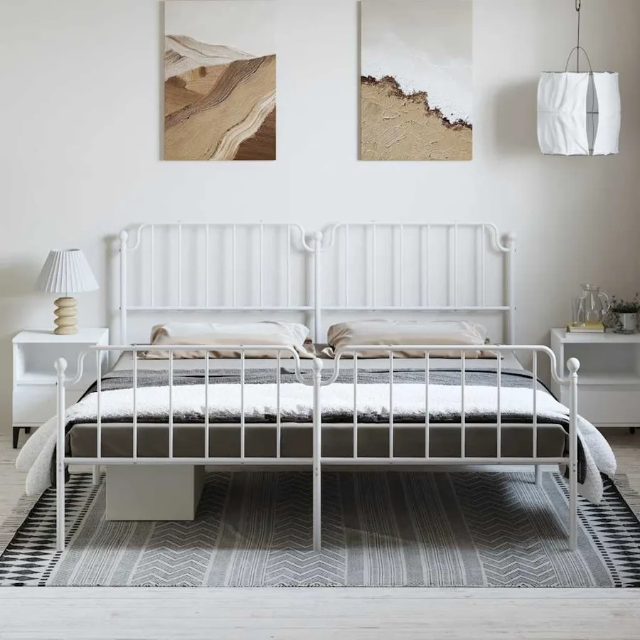 Cadre de lit métal sans matelas et pied de lit blanc 193x203 cm - 3