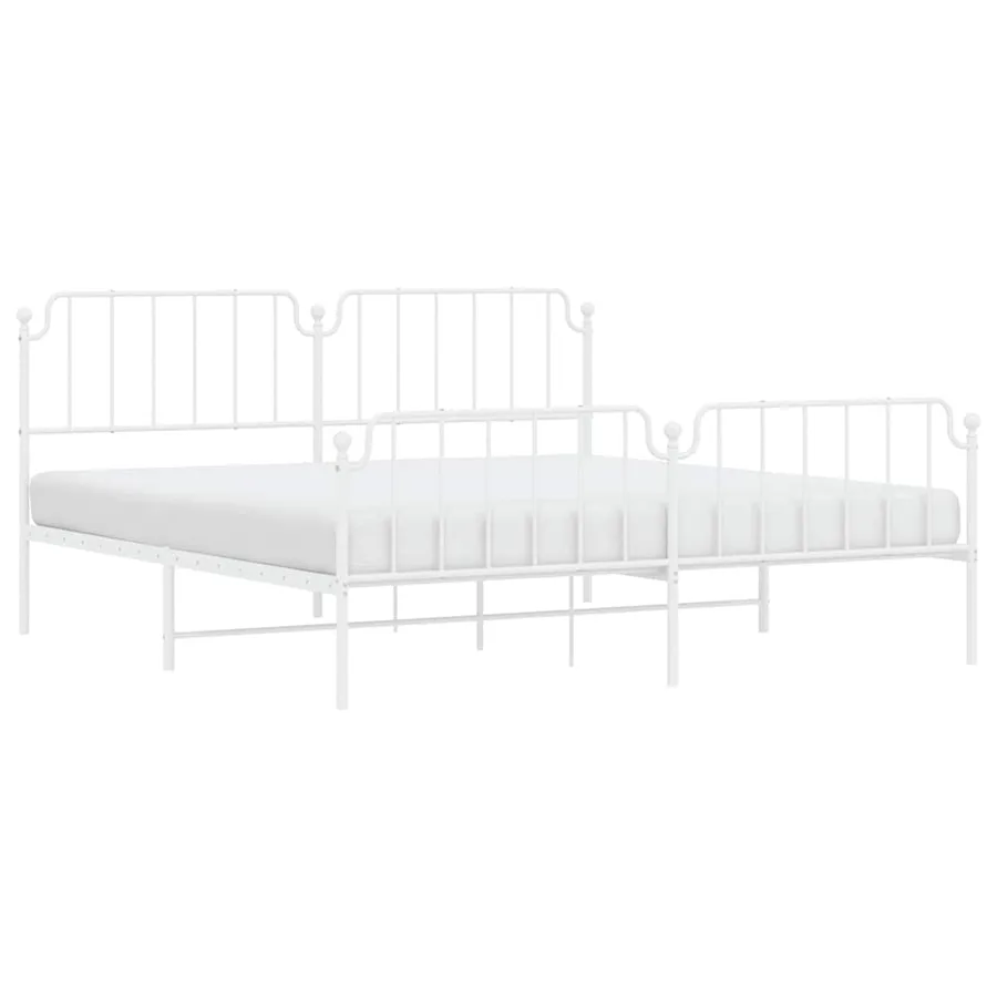Cadre de lit métal sans matelas et pied de lit blanc 193x203 cm - 4