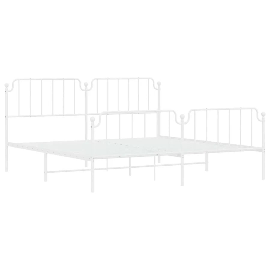Cadre de lit métal sans matelas et pied de lit blanc 193x203 cm - 5