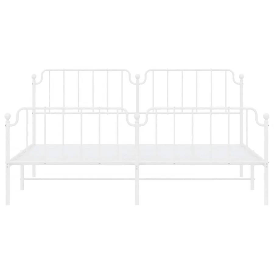 Cadre de lit métal sans matelas et pied de lit blanc 193x203 cm - 6
