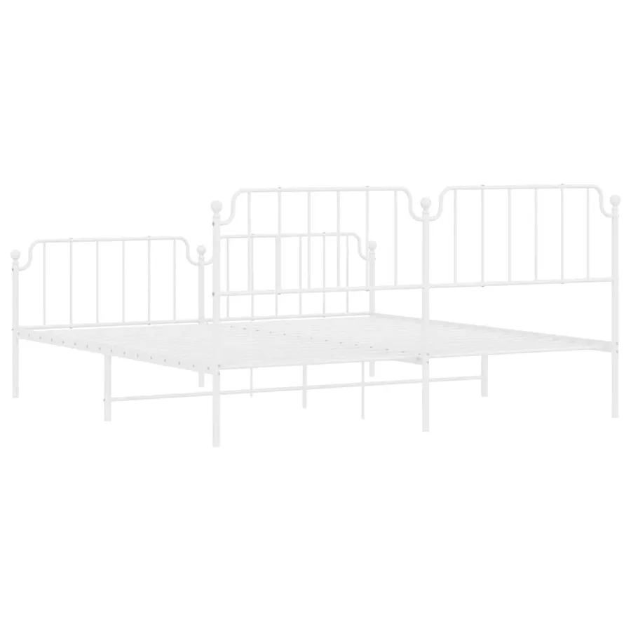 Cadre de lit métal sans matelas et pied de lit blanc 193x203 cm - 8