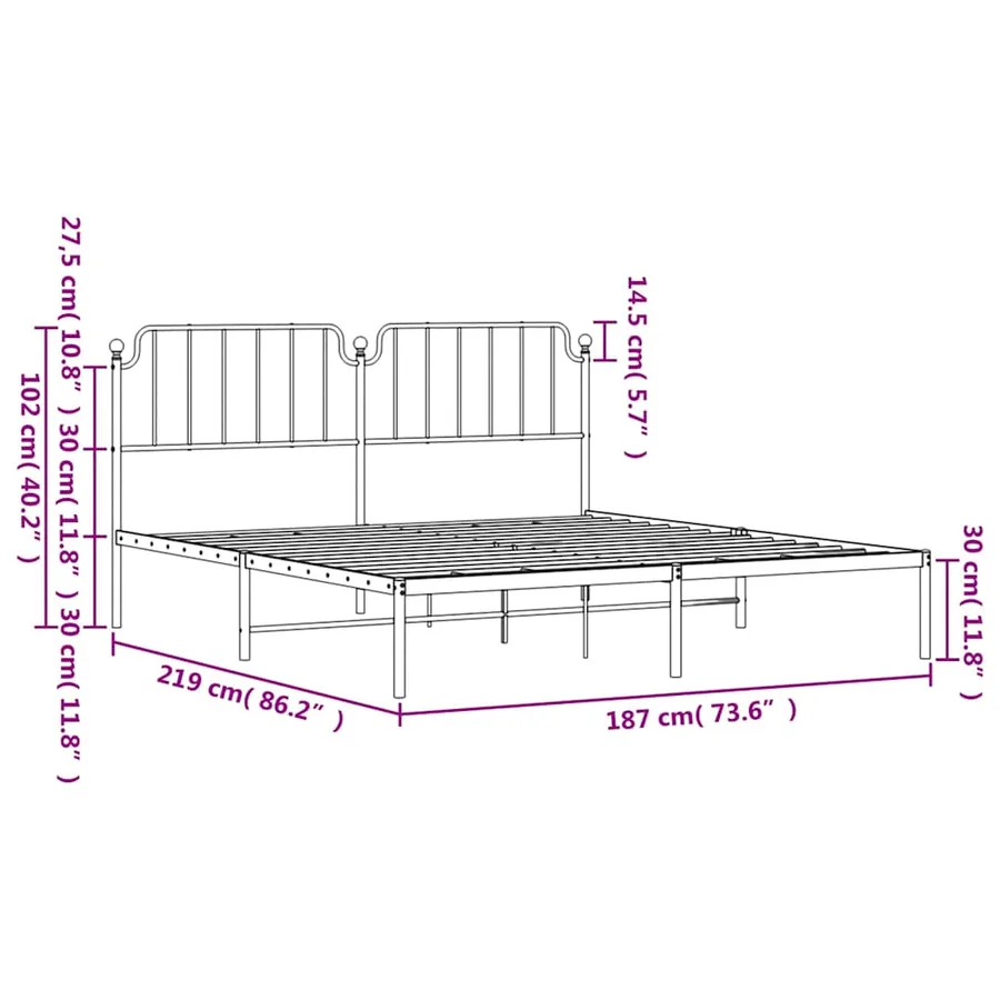 Cadre de lit métal sans matelas et tête de lit blanc 183x213 cm - 10