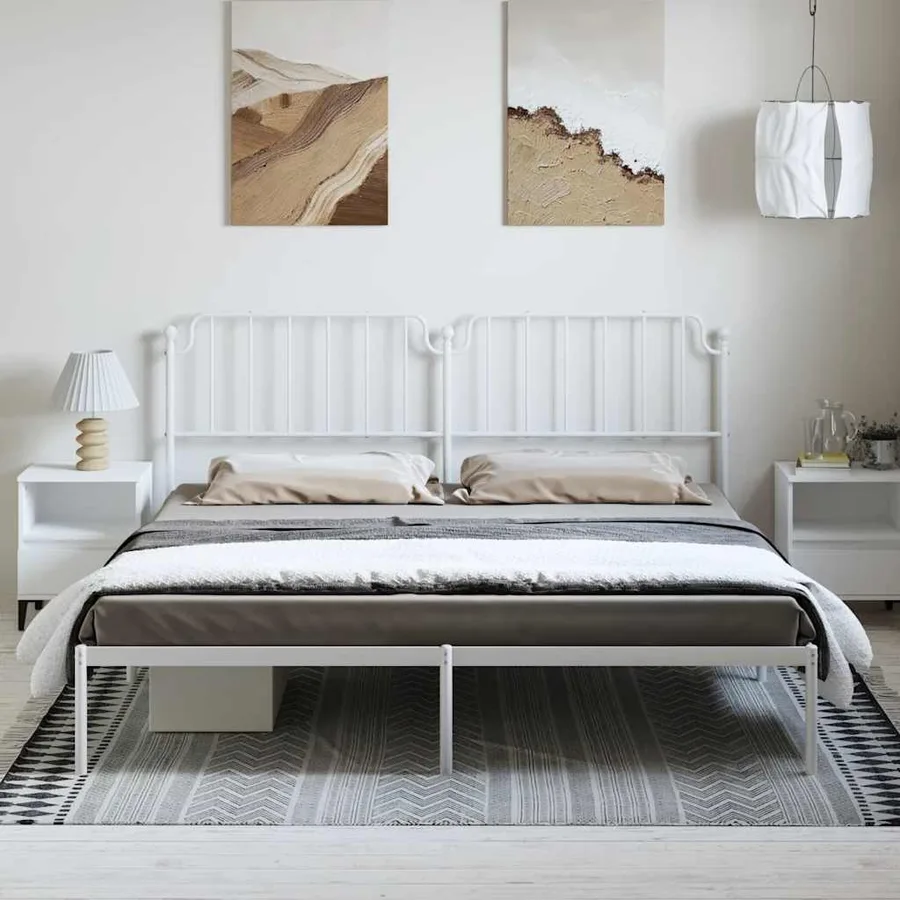 Cadre de lit métal sans matelas et tête de lit blanc 183x213 cm - 3