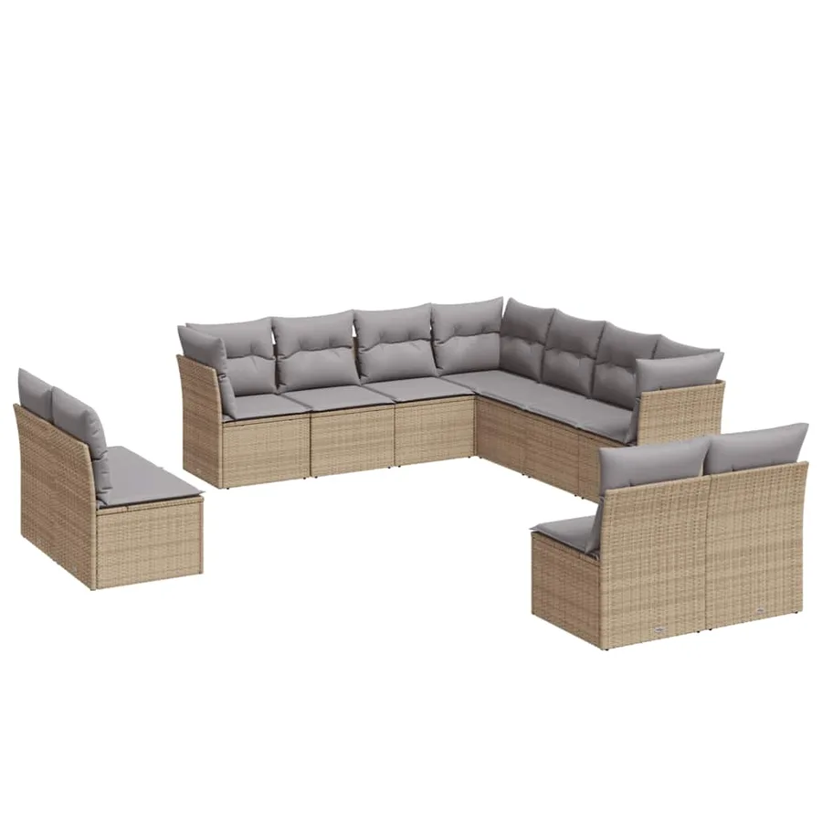 Salon de jardin 11 pcs avec coussins beige résine tressée - 2
