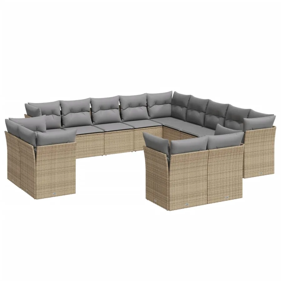 Salon de jardin avec coussins 13 pcs beige résine tressée - 2
