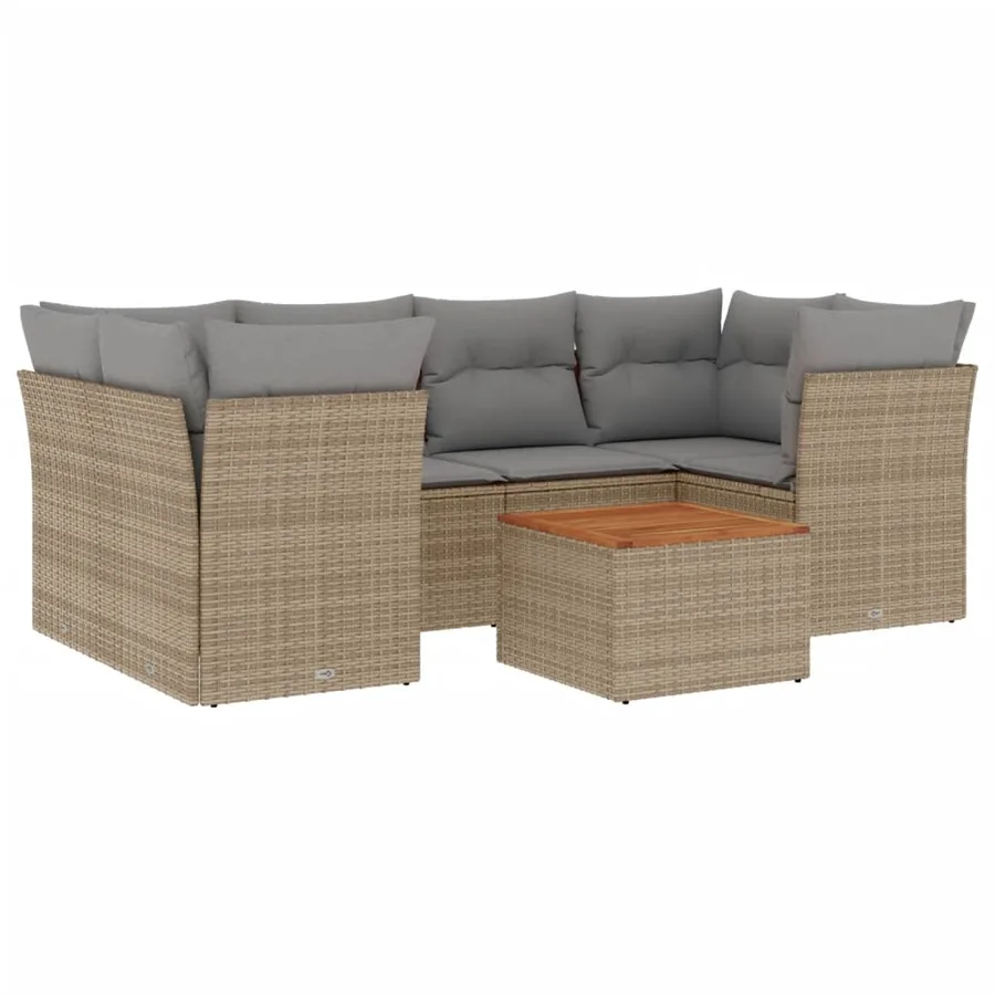 Salon de jardin avec coussins 7 pcs beige résine tressée - 2