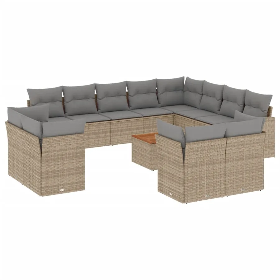 Salon de jardin avec coussins 13 pcs beige résine tressée - 2