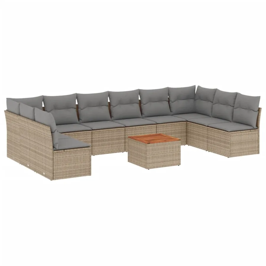 Salon de jardin 11 pcs avec coussins beige résine tressée - 2
