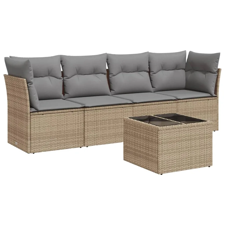 Salon de jardin avec coussins 5 pcs beige résine tressée - 2