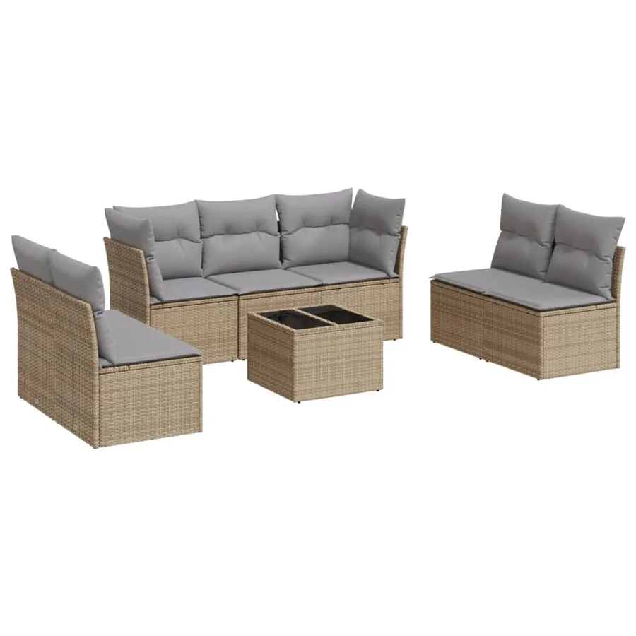 Salon de jardin avec coussins 8 pcs beige résine tressée - 2