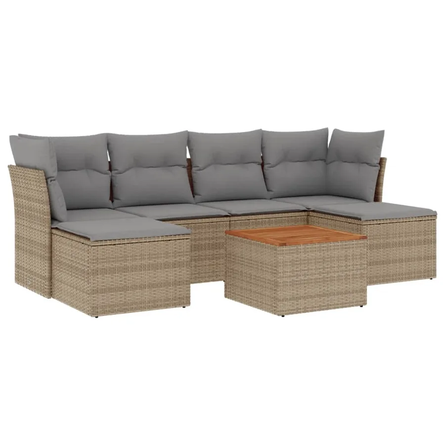 Salon de jardin avec coussins 7 pcs beige résine tressée - 2