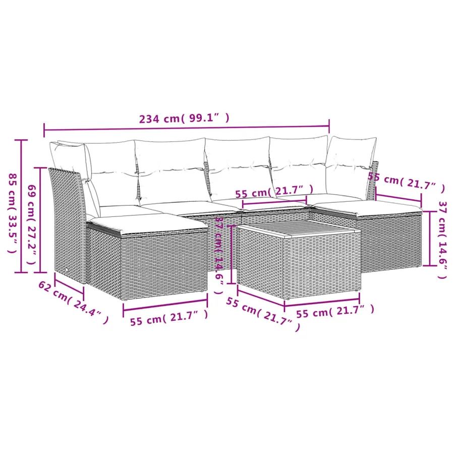 Salon de jardin avec coussins 7 pcs beige résine tressée - 3