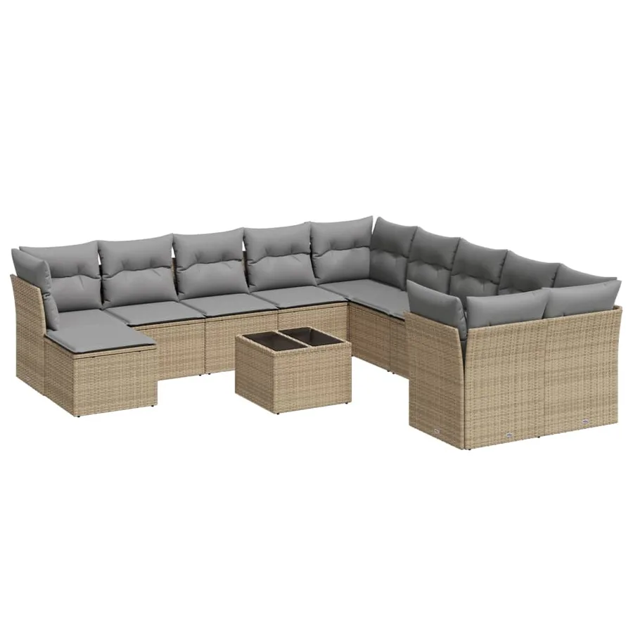 Salon de jardin avec coussins 12 pcs beige résine tressée - 2