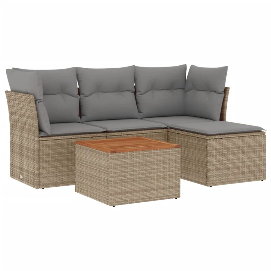Salon de jardin avec coussins 5 pcs beige résine tressée - 2