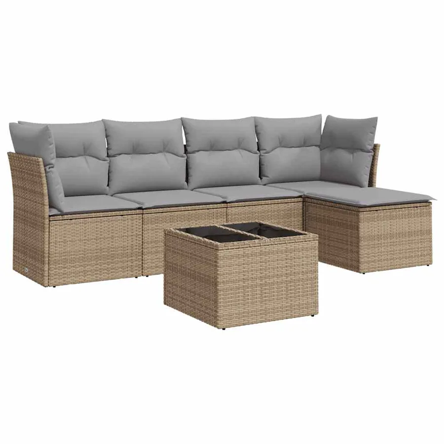 Salon de jardin avec coussins 6 pcs beige résine tressée - 2