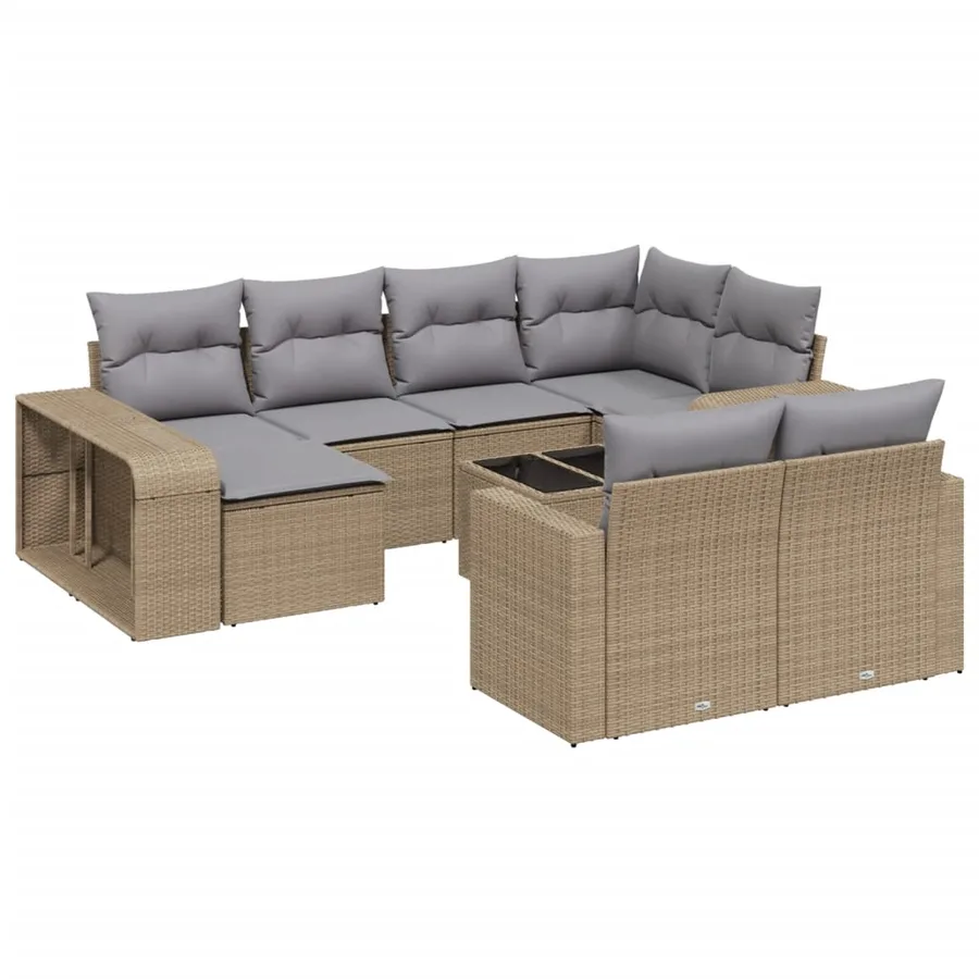 Salon de jardin 11 pcs avec coussins beige résine tressée - 2