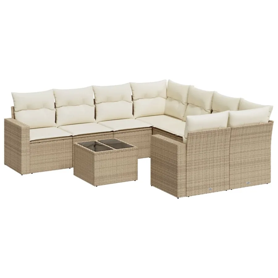 Salon de jardin avec coussins 9 pcs beige résine tressée - 2