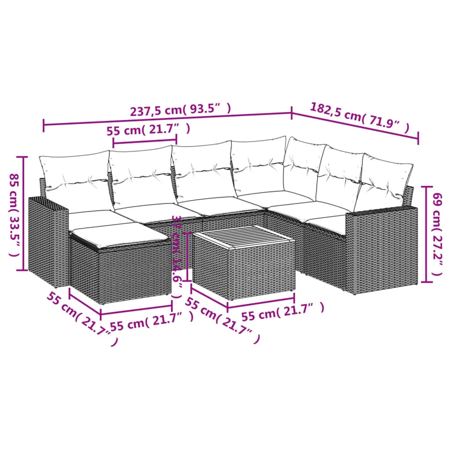 Salon de jardin avec coussins 8 pcs beige résine tressée - 3