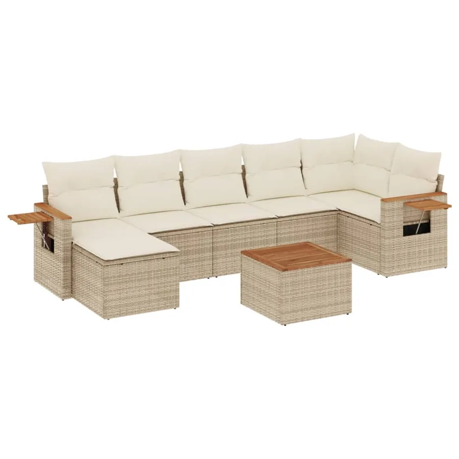 Salon de jardin avec coussins 8 pcs beige résine tressée - 2