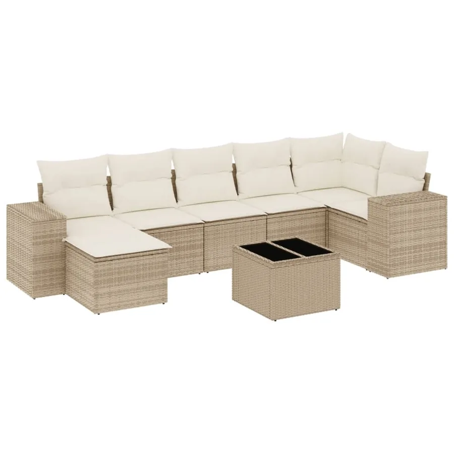 Salon de jardin avec coussins 8 pcs beige résine tressée - 2