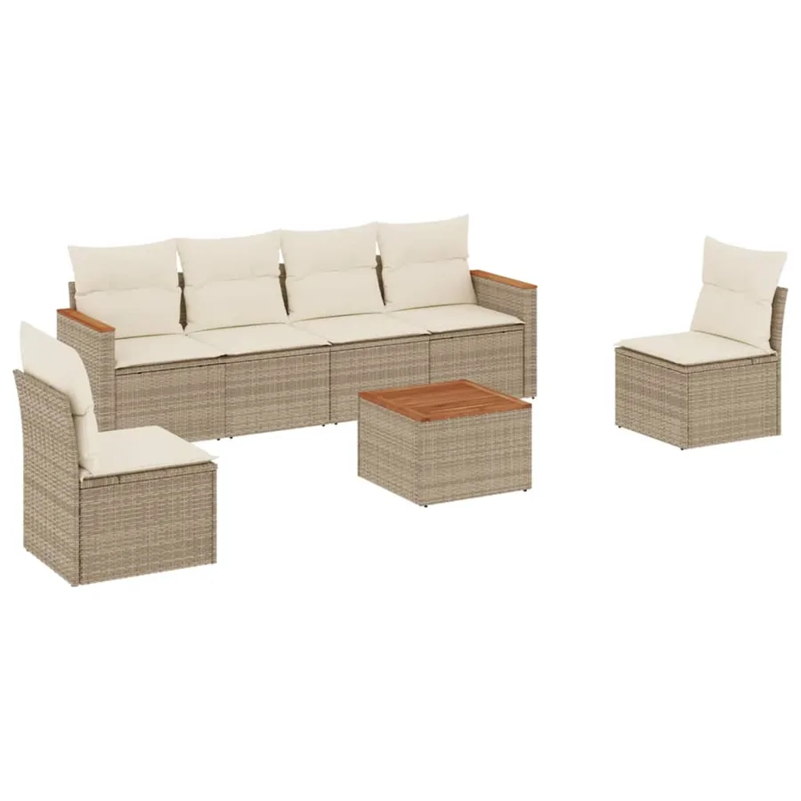 Salon de jardin avec coussins 7 pcs beige résine tressée - 2