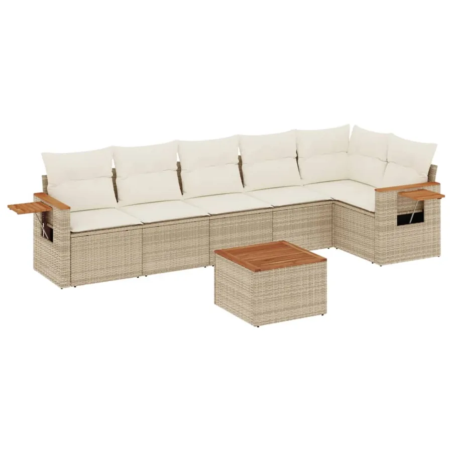 Salon de jardin avec coussins 7 pcs beige résine tressée - 2